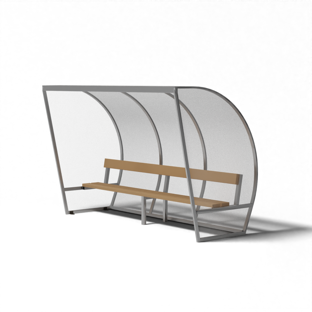 Aluminium dugout kopen bij SKOR met vuren bank en transparante polycarbonaat dak- en zijpanelen
