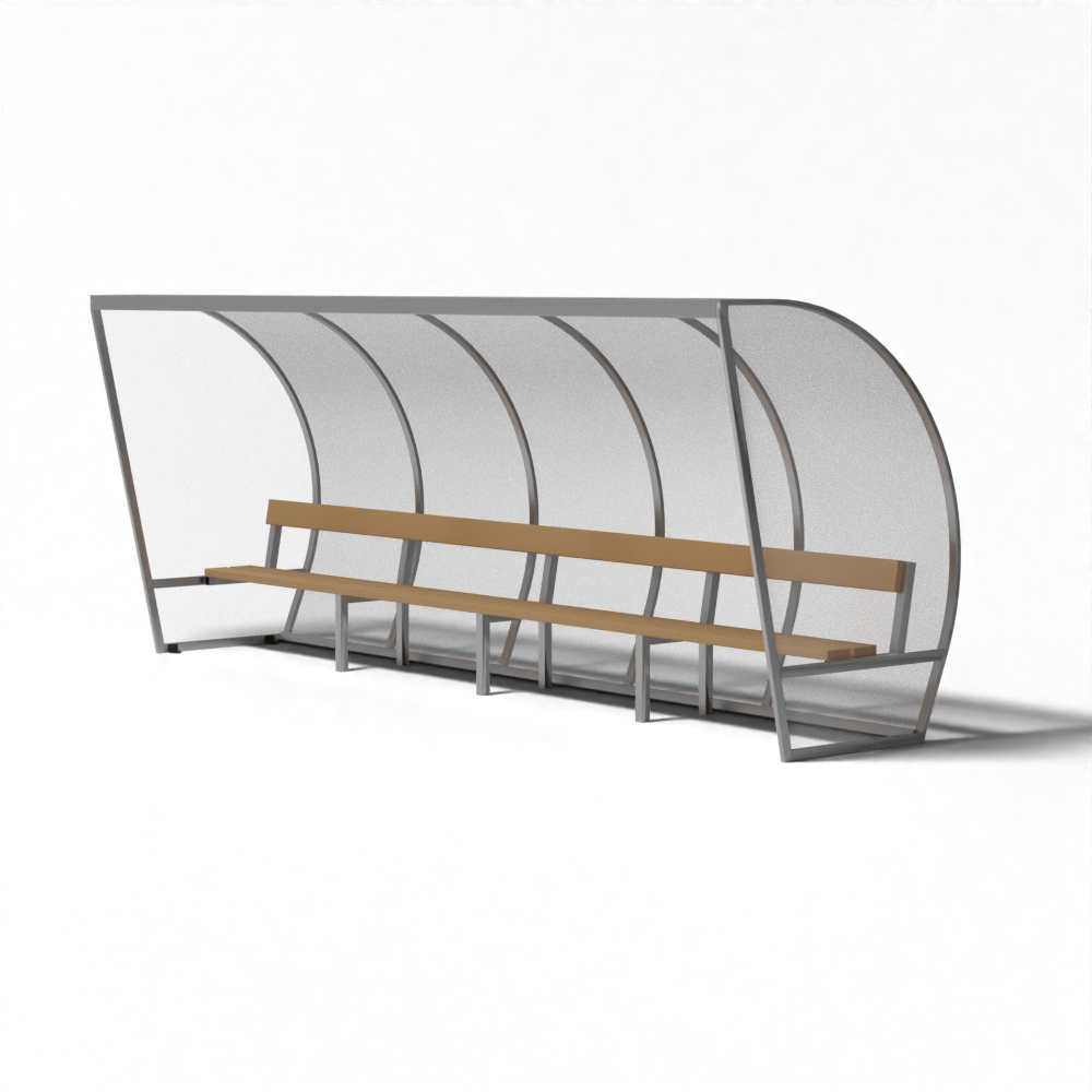 Aluminium dugout van SKOR met vuren bank, UV-bestendige beplating en extra stabiliteitsbalken