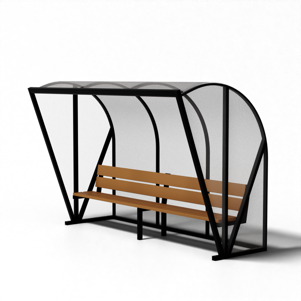 SKOR voetbal dugout TYPE 1 EXCLUSIEF met zwart frame en houten bank, transparante polycarbonaat panelen