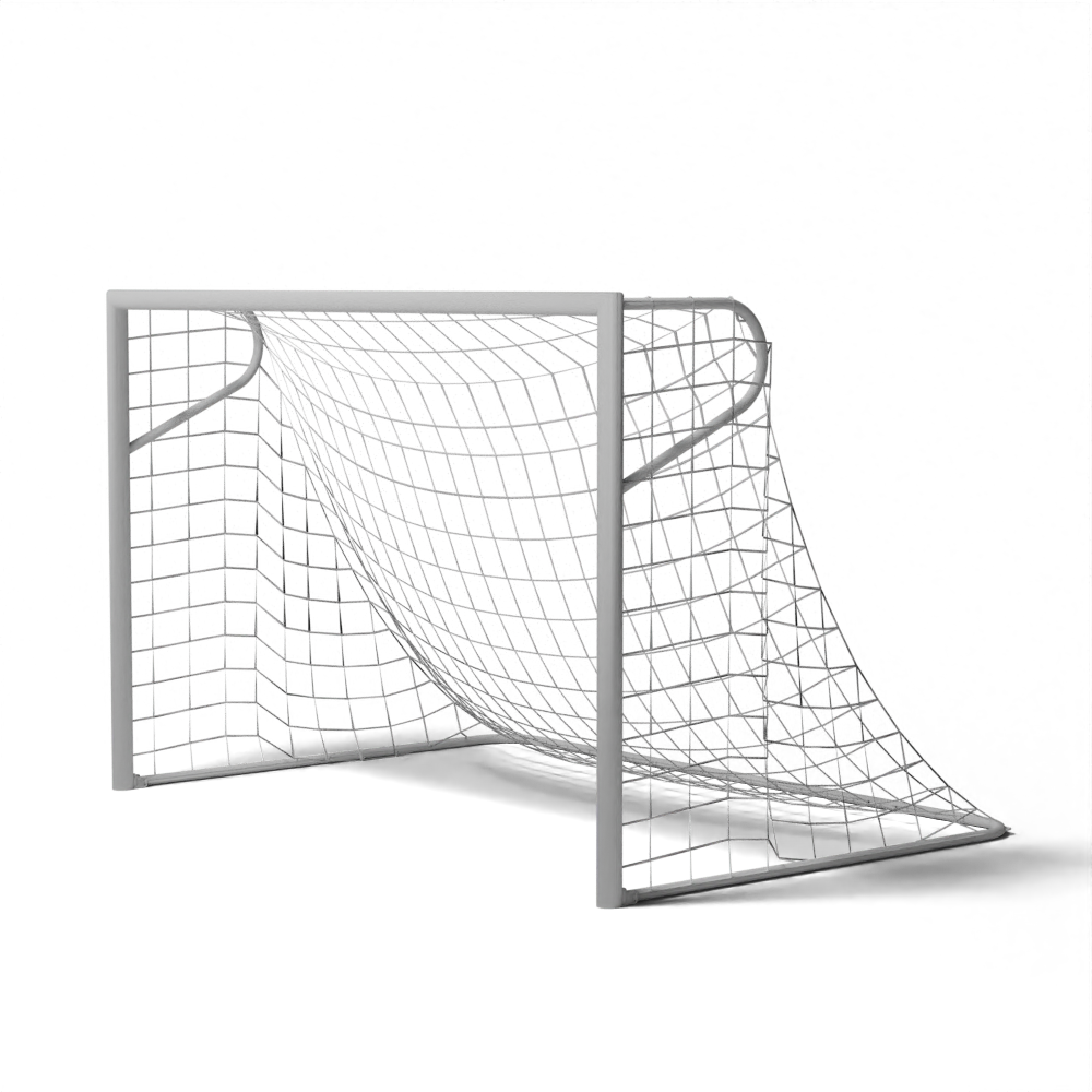 3x2 meter vast voetbaldoel in P-model met ovaal aluminium profiel 80x90 mm | Gecoat in RAL-kleur | Netbevestiging met kunststof strip