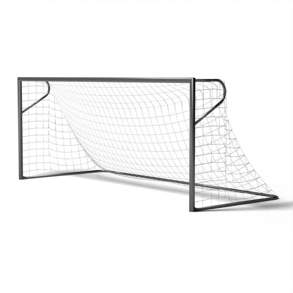 Vast aluminium voetbaldoel Chester 5×2 m P‑model met gefreesde netstrip en geschoorde P‑beugel, geschikt voor trainings- en wedstrijdvelden